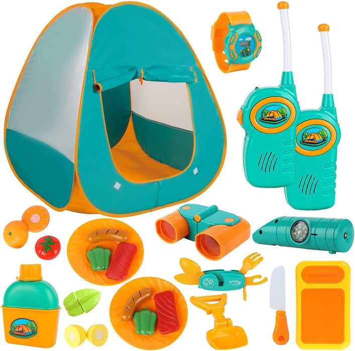 ToyVelt / Camping Tent Set / Includes Tent, Telescope, 2 Walkie Talkies, and Full Camping Gear Set / 3 - 8-year-old
