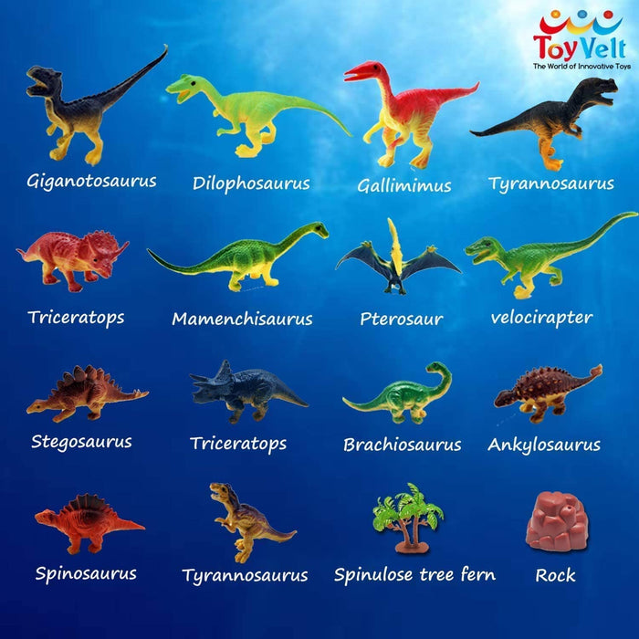 Toyvelt / Dinosaur Play Set / Includes Dinosaur Figures, Trees, Rocks and Playmat / Ages 3 - 8 years old