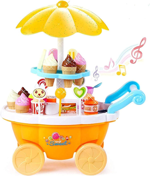 ToyVelt Ice Cream Toy Cart Play Set for Kids - 39-Piece Pretend Play Food - Educational Ice-Cream Trolley Truck with with Music & Lighting - Great Gift for Girls and Boys Ages 2,3 and up