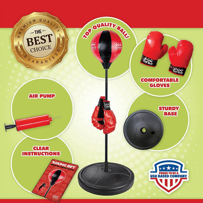 ToyVelt Punching Bag For Kids Boxing Set Includes Kids Boxing Gloves And punching bag, Standing Base With Adjustable Stand + Hand Pump - Top Gifting Idea For Boys and Girls Ages 3 - 8 Years Old