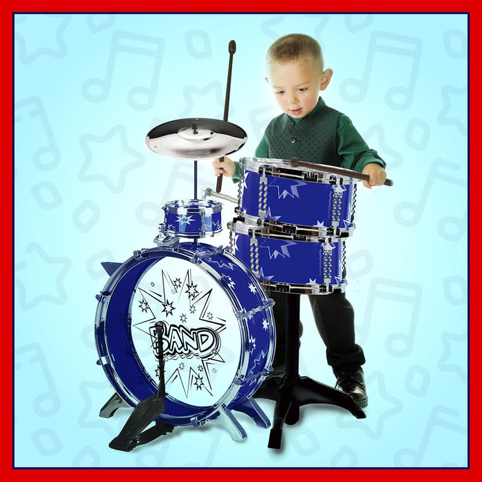 ToyVelt / 12 piece Jazz Drum Set / 6 Drums, Cymbal, Chair, Kick Pedal, 2 Drumsticks, Stool / Age 3 - 8 years old