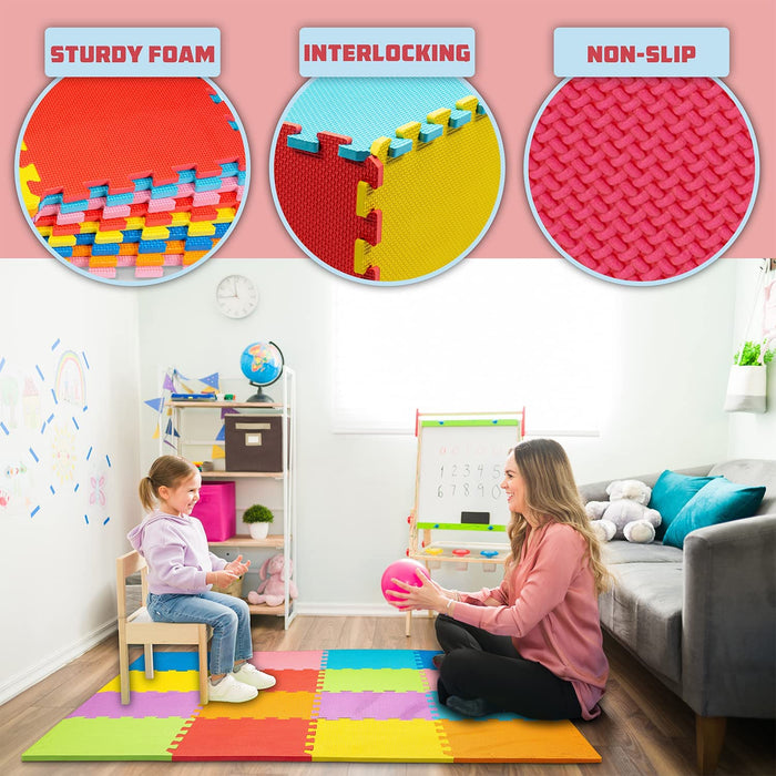 ToyVelt Foam Puzzle Floor Mat for Kids β Interlocking Play Mat with Colors β Educational Large Puzzle Foam Floor Tiles for Crawling, Playroom, Play Area, Baby Nursery