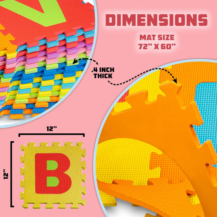 ToyVelt Foam Puzzle Floor Mat for Kids β Interlocking Play Mat with Colors, Alphabet, ABC, β Educational Large Puzzle Foam Floor Tiles for Crawling, Exercise, Playroom, Play Area,