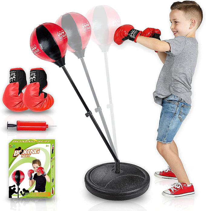 ToyVelt Punching Bag For Kids Boxing Set Includes Kids Boxing Gloves And punching bag, Standing Base With Adjustable Stand + Hand Pump - Top Gifting Idea For Boys and Girls Ages 3 - 8 Years Old