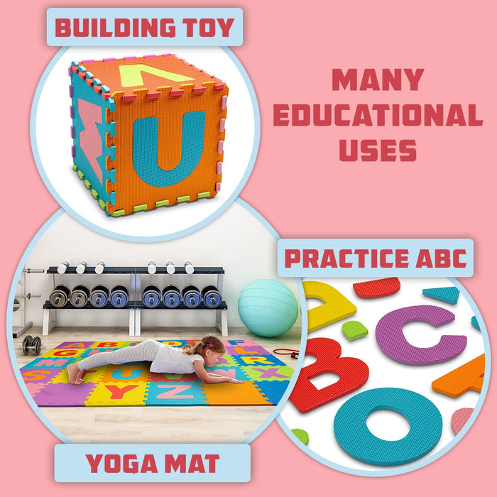 ToyVelt Foam Puzzle Floor Mat for Kids β Interlocking Play Mat with Colors, Alphabet, ABC, β Educational Large Puzzle Foam Floor Tiles for Crawling, Exercise, Playroom, Play Area,