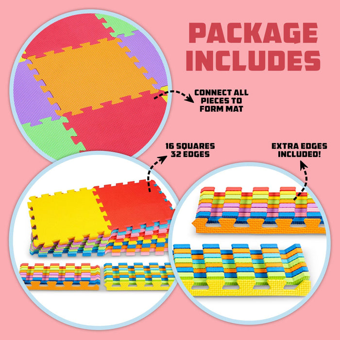 ToyVelt Foam Puzzle Floor Mat for Kids β Interlocking Play Mat with Colors β Educational Large Puzzle Foam Floor Tiles for Crawling, Playroom, Play Area, Baby Nursery