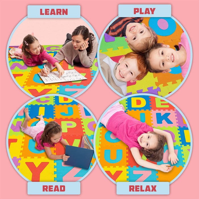 ToyVelt Foam Puzzle Floor Mat for Kids β Interlocking Play Mat with Colors, Alphabet, ABC, β Educational Large Puzzle Foam Floor Tiles for Crawling, Exercise, Playroom, Play Area,