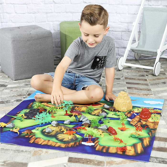 Toyvelt / Dinosaur Play Set / Includes Dinosaur Figures, Trees, Rocks and Playmat / Ages 3 - 8 years old