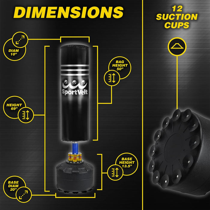 SportVelt® Freestanding Punching Bag with Stand Adult - 69" 220lb Heavy Boxing Bag with Suction Cup Stand - Men Standing Punching Bag for Adults for Home and Gym