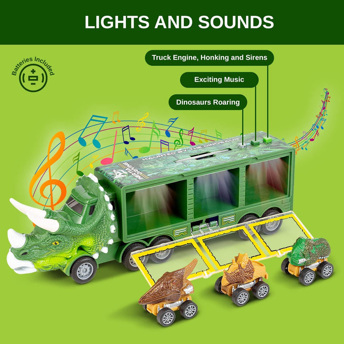 Toyvelt Dinosaur Truck Carrier / 3 Dino Card and 12 Dinosaur Figures