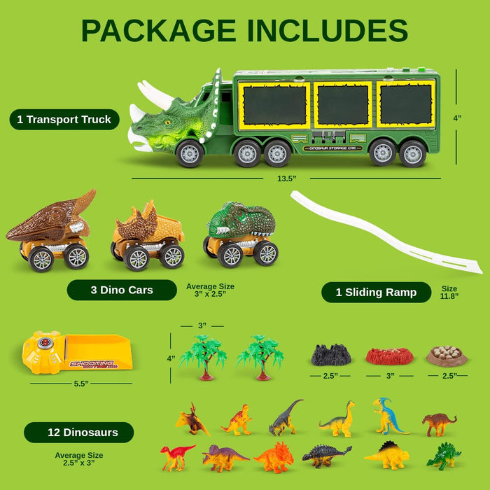 Toyvelt Dinosaur Truck Carrier / 3 Dino Card and 12 Dinosaur Figures