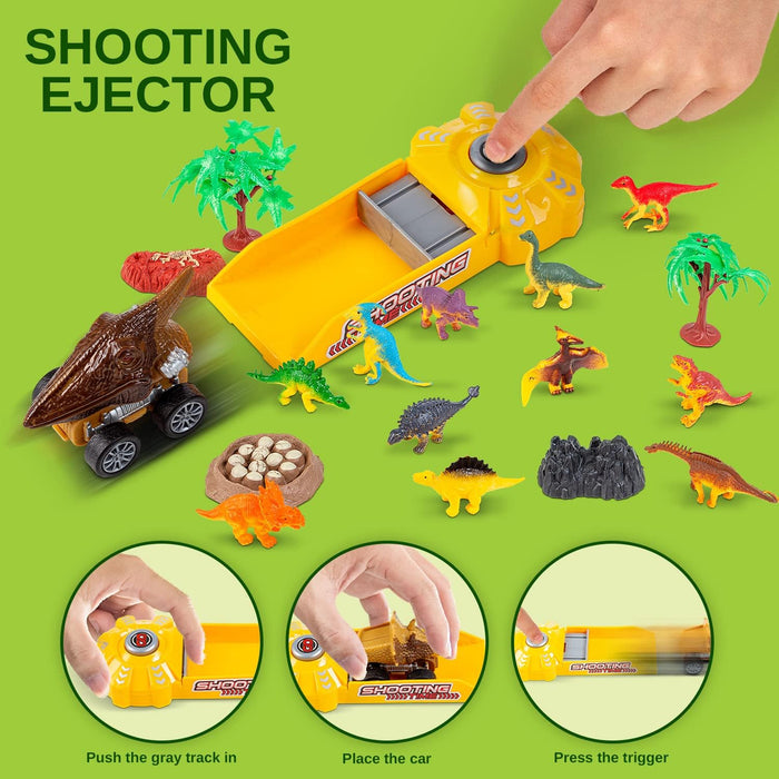 Toyvelt Dinosaur Truck Carrier / 3 Dino Card and 12 Dinosaur Figures
