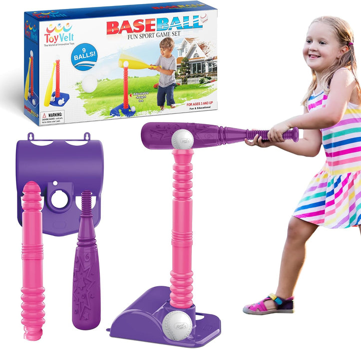 ToyVelt TBall Set For Toddlers 9 Balls - Kids Baseball Tee Game For Boys & Girls Ages 1- 10 Years