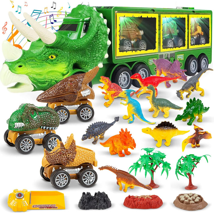 Toyvelt Dinosaur Truck Carrier / 3 Dino Card and 12 Dinosaur Figures