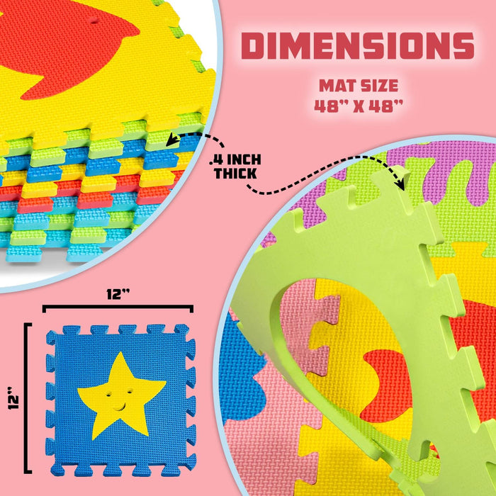 ToyVelt Foam Puzzle Floor Mat for Kids – 12x12 16 Tiles Interlocking Sea Animals Play Mat