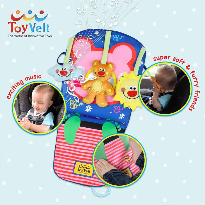 ToyVelt Car Seat Toys for Babies 0-6 Months - Baby Activity Center Baby Car Toy Super Soft, Safe with Music - Great Baby Car Accessories and Baby Trav