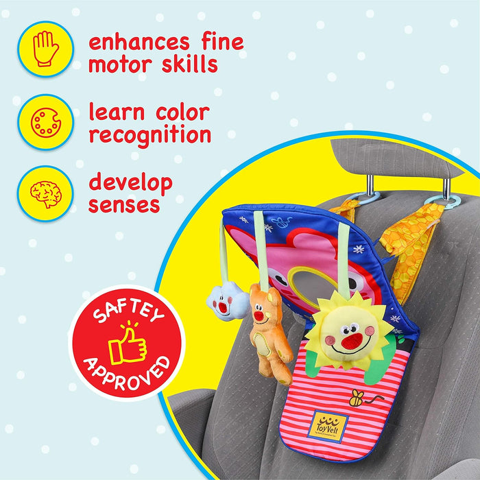 ToyVelt Car Seat Toys for Babies 0-6 Months - Baby Activity Center Baby Car Toy Super Soft, Safe with Music - Great Baby Car Accessories
