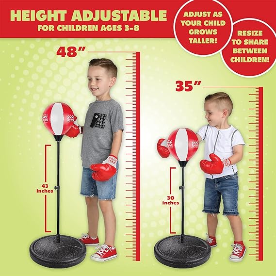 ToyVelt Punching Bag For Kids Boxing Set Includes Kids Boxing Gloves And punching bag, Standing Base With Adjustable Stand + Hand Pump - Top Gifting Idea For Boys and Girls Ages 3 - 8 Years Old