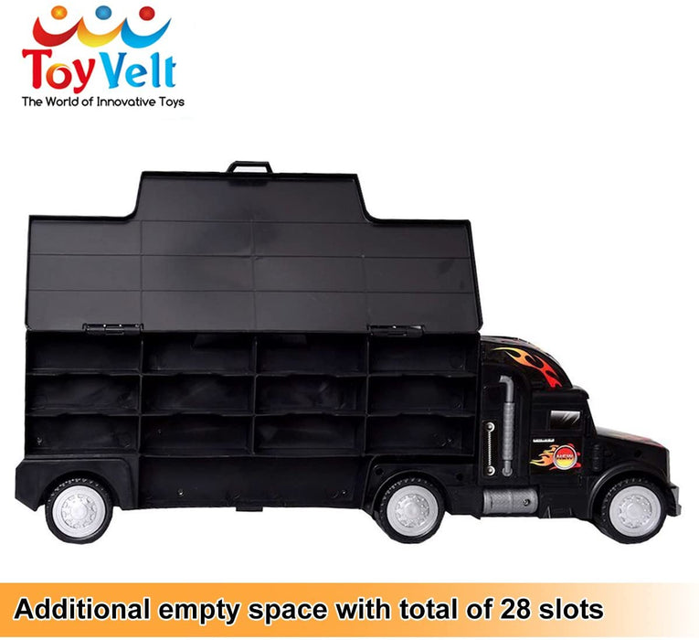 Toy Truck Transport Car Carrier Toy for Boys and Girls age 3 - 10 yrs old - Hauler Truck Includes 6 Toy Cars and Accessories - Car Truck Fits 28 Car Slots - Ideal Gift For Kids