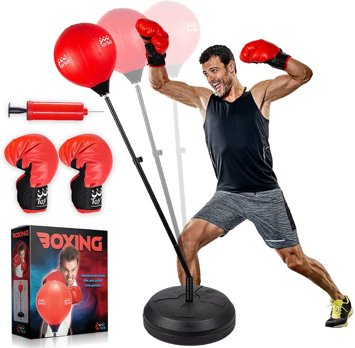 ToyVelt Punching Bag for Kids and Adults Boxing Set with Adjustable Standing Base, Boxing Gloves, Hand Pump - Kids Punching Bag for Boys and Girls