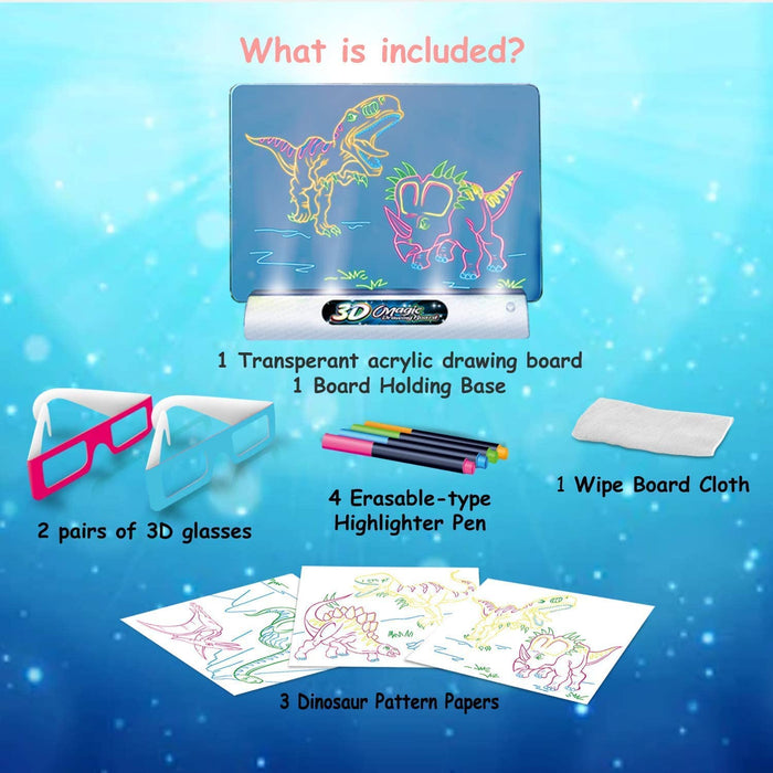 ToyVelt Light up Tracing Pad - Kids Magic Pad Light Up Drawing Board – Education Dinosaur Doodle Glow Tracing Pad with 2 3D Glasses - Gift for Kids/Toddlers Boys & Girls Ages 3 -12 Years Old