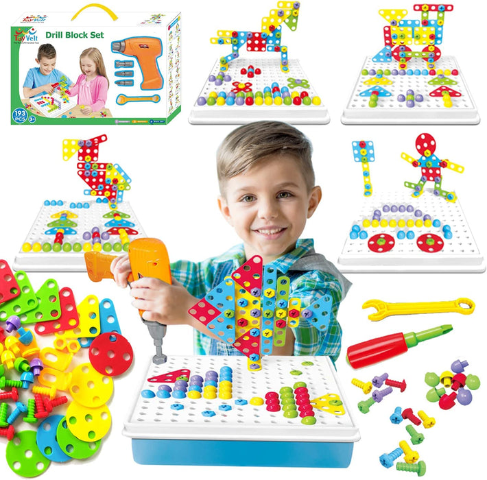 Toyvelt / Building Block Games Set with Toy Drill & Screwdriver Tool Set Educational Building Blocks Construction / Age 3 - 14 Year Old