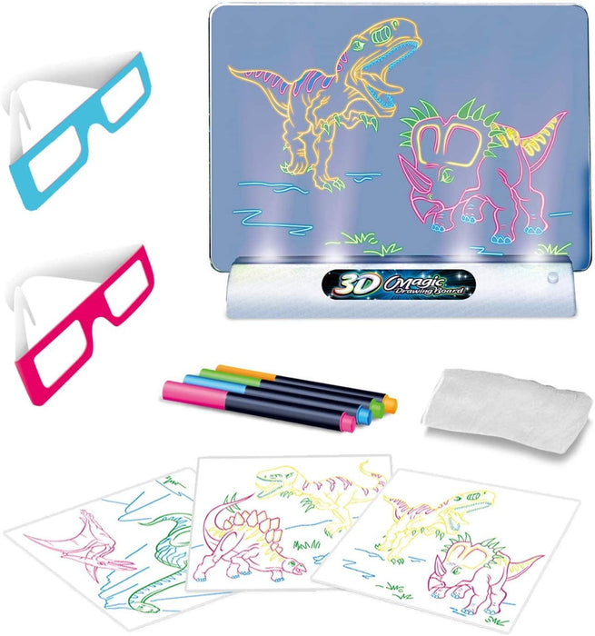 ToyVelt Light up Tracing Pad - Kids Magic Pad Light Up Drawing Board – Education Dinosaur Doodle Glow Tracing Pad with 2 3D Glasses - Gift for Kids/Toddlers Boys & Girls Ages 3 -12 Years Old