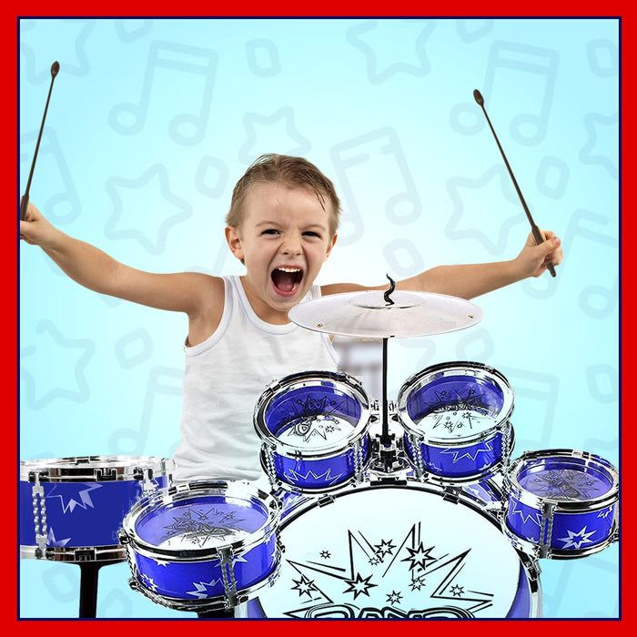 ToyVelt 12 Piece Kids Jazz Drum Set – 6 Drums, Cymbal, Chair, Kick Pedal, 2 Drumsticks, Stool – Little Rockstar Kit to Stimulating Children’s Creativity, - Ideal Gift Toy for Kids, Teens, Boys & Girls