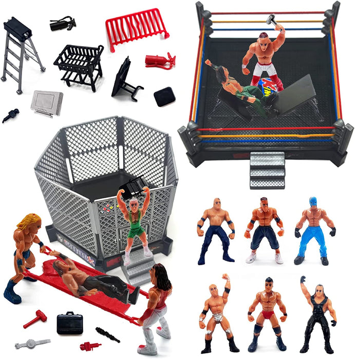 ToyVelt 32-Piece Wrestling Toys for Kids - Wrestler Warriors Toys with Ring & Realistic Accessories - Fun Miniature Fighting Action Figures Includes 2 Rings - Great Gift for Boys and Girls