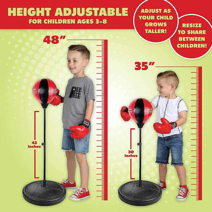 ToyVelt Punching Bag For Kids Boxing Set Includes Kids Boxing Gloves And punching bag, Standing Base With Adjustable Stand + Hand Pump - Top Gifting Idea For Boys and Girls Ages 3 - 8 Years Old