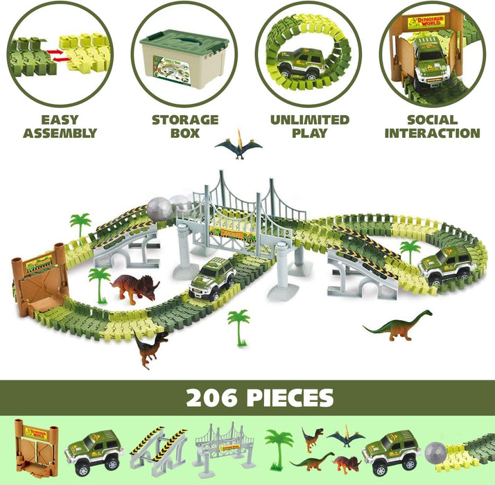 ToyVelt / Dinosaur Race Track Toy Set with Container / Ages 3 - 8 years old