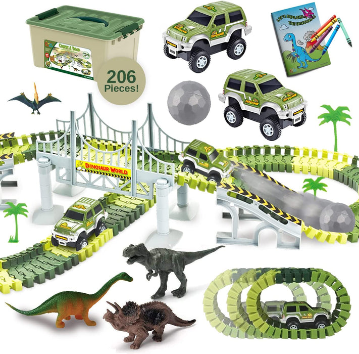 ToyVelt / Dinosaur Race Track Toy Set with Container / Ages 3 - 8 years old