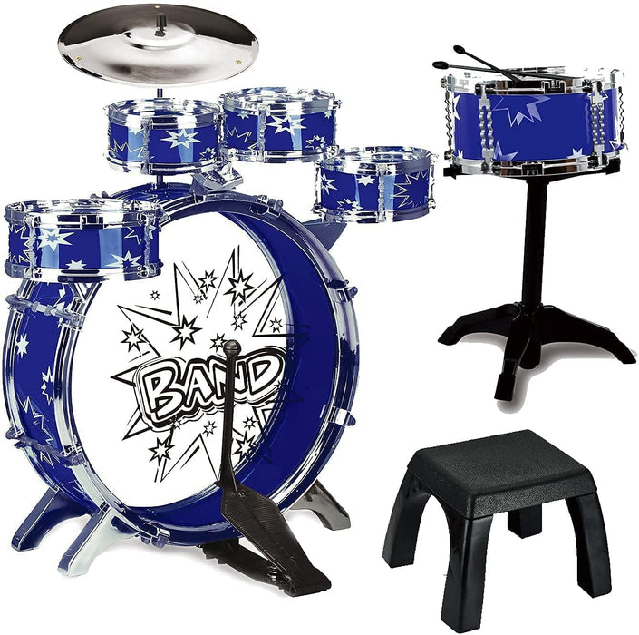 ToyVelt / 12 piece Jazz Drum Set / 6 Drums, Cymbal, Chair, Kick Pedal, 2 Drumsticks, Stool / Age 3 - 8 years old