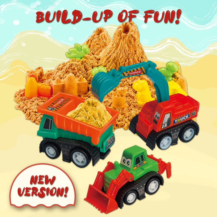 Toyvelt Sand Toys for Toddlers - Dinosaur Play Sand Kit Includes, 3 Lbs Sand, 3 Trucks, Dinosaur Sand Molds, Tray, Modeling Tools and Accessories for Boys and Girls Ages 3 - 10 Years Old