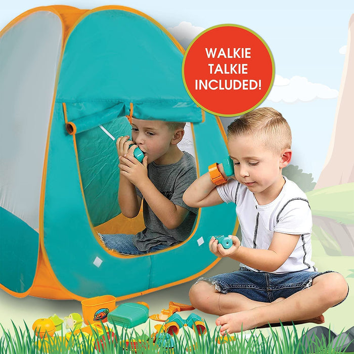 ToyVelt Kids Camping Tent Set with Walkie Talkies - Set Includes Tent, Telescope, 2 Walkie Talkies, and Full Camping Gear Set Indoor and Outdoor Toy - Best Present for 3 4 5 6 Year Old Boys and Girls