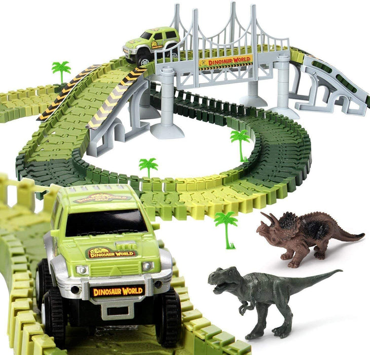 ToyVelt / Dinosaur Race Track Toy Set with Container / Ages 3 - 8 years old