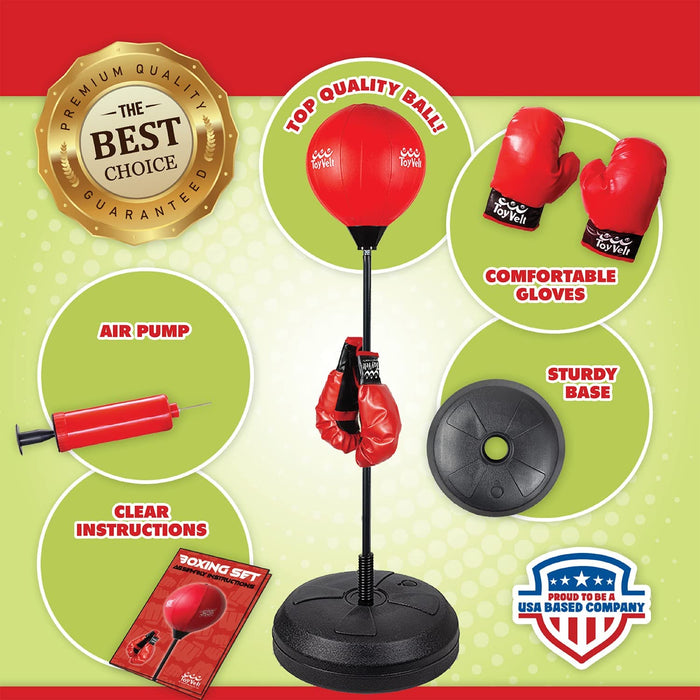 ToyVelt Punching Bag for Kids and Adults Boxing Set with Adjustable Standing Base, Boxing Gloves, Hand Pump - Kids Punching Bag for Boys and Girls