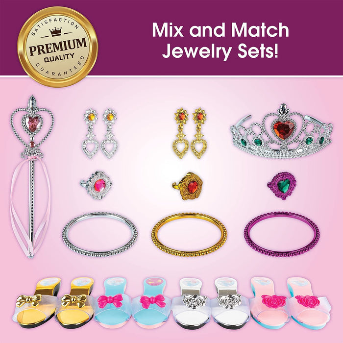 toyvelt princess dress up ToyVelt Princess Dress Up Shoes and Jewelry Boutique - Pretend Play for Little Girls Set Incl 4 Pairs Princess Shoes and Lots of Accessories