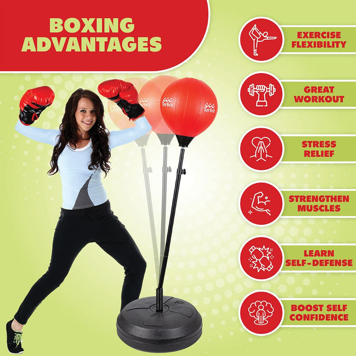 ToyVelt Punching Bag for Kids and Adults Boxing Set with Adjustable Standing Base, Boxing Gloves, Hand Pump - Kids Punching Bag for Boys and Girls