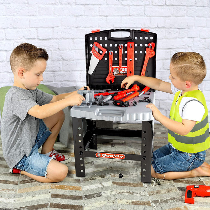 68 Piece Workbench W Realistic Tools & Electric Drill toy