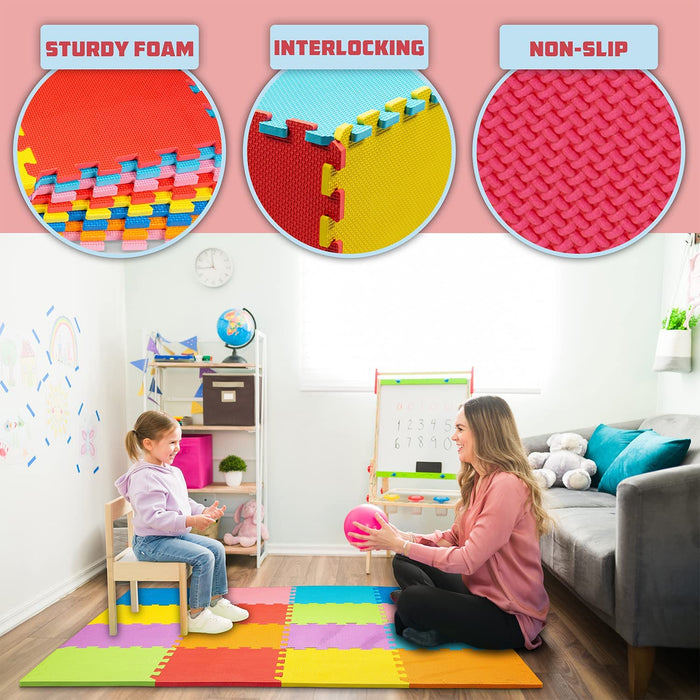 ToyVelt Foam Puzzle Floor Mat for Kids – Interlocking Play Mat with Colors, Shapes, Alphabet, ABC, Numbers – Educational Large Puzzle Foam Floor Tiles for Crawling, Playroom, Play Area, Baby Nursery