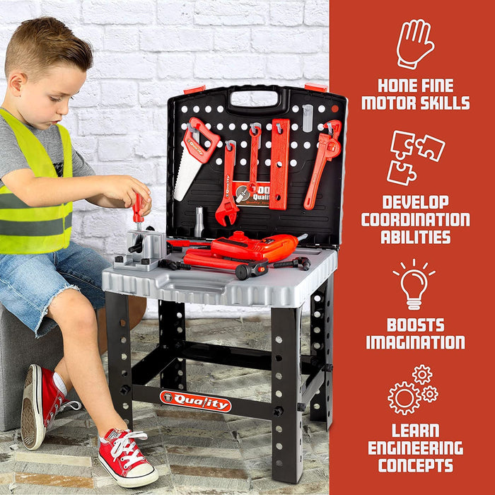 toyvelt® Kids Tool Set Toddler Workbench W Realistic Tools & Electric Drill for Construction Workshop Tool Bench, Stem Educational Pretend Play, Best Gift Toys for Boys & Girls Age 3, 4, 5, 6 and Up