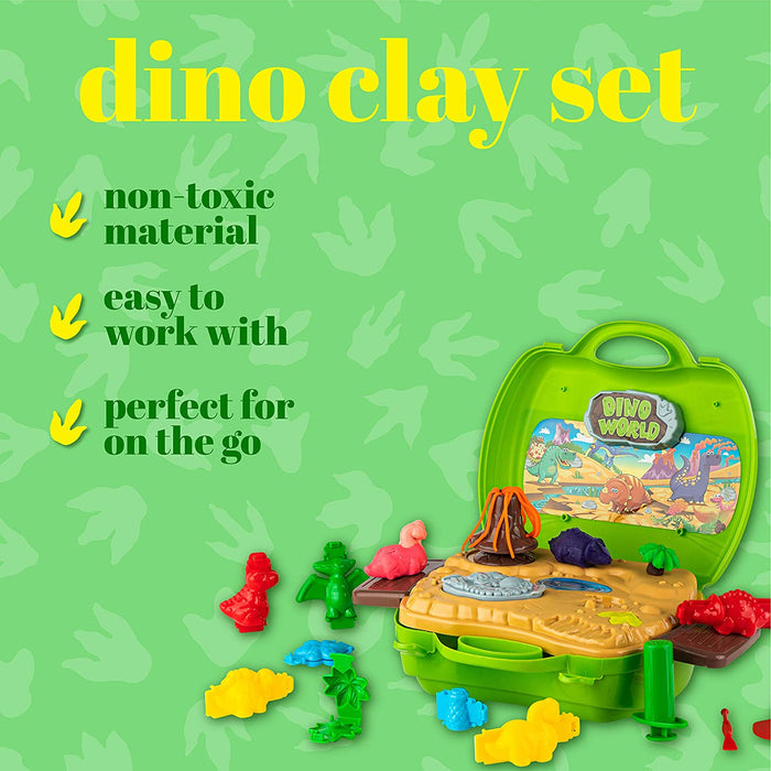 Toyvelt Play Dough Dinosaur Theme Modeling Clay - Set Incl 30 Packs of Clay Dough, Dinosaur, Volcano, Fossil Molds, Tools and Storage Case - Safe & Non Toxic for Boys and Girls Age 3-12 Years Old