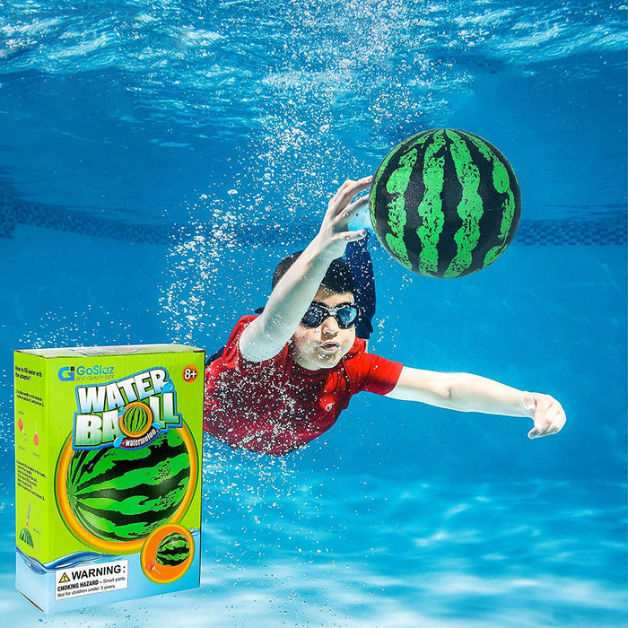 GoSlaz Watermelon Pool Ball - 9 Inch Water Ball for Underwater Games, Passing, Dribbling - Fillable Swimming Pool Balls for Kids and Adults - Fun Waterproof Beachball for Football, Basketball