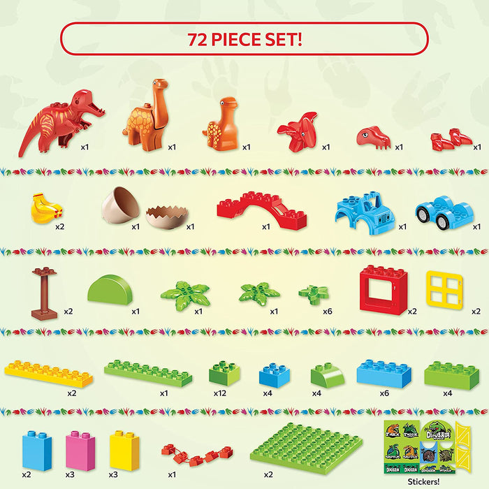 ToyVelt Dinosaur Blocks Toy 72 Piece Jurassic Era Block Set – Compatible with All Major Brands Entertaining and Educational Children’s Dinosaur Toys – for Boys & Girls Ages 3 -12 Years Old