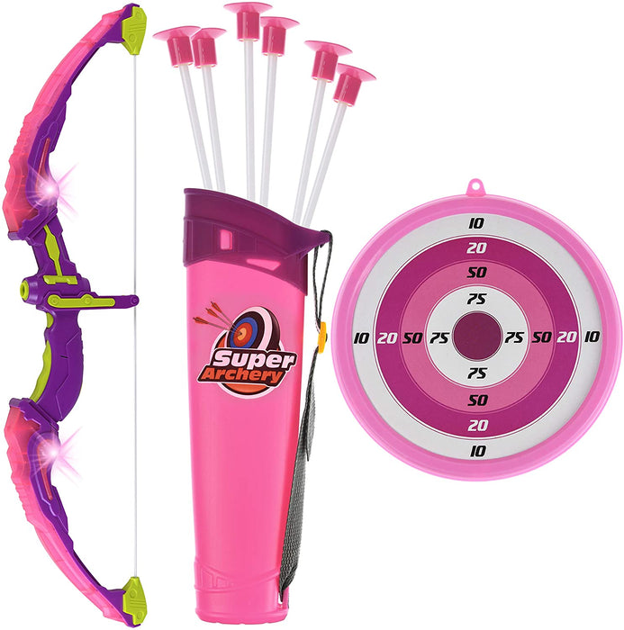 Toyvelt Bow and Arrow Set for Kids -Light Up Archery Toy Set -Includes 6 Suction Cup Arrows, Target & Quiver - for Boys & Girls Ages 3 -12 Years Old (Pink)