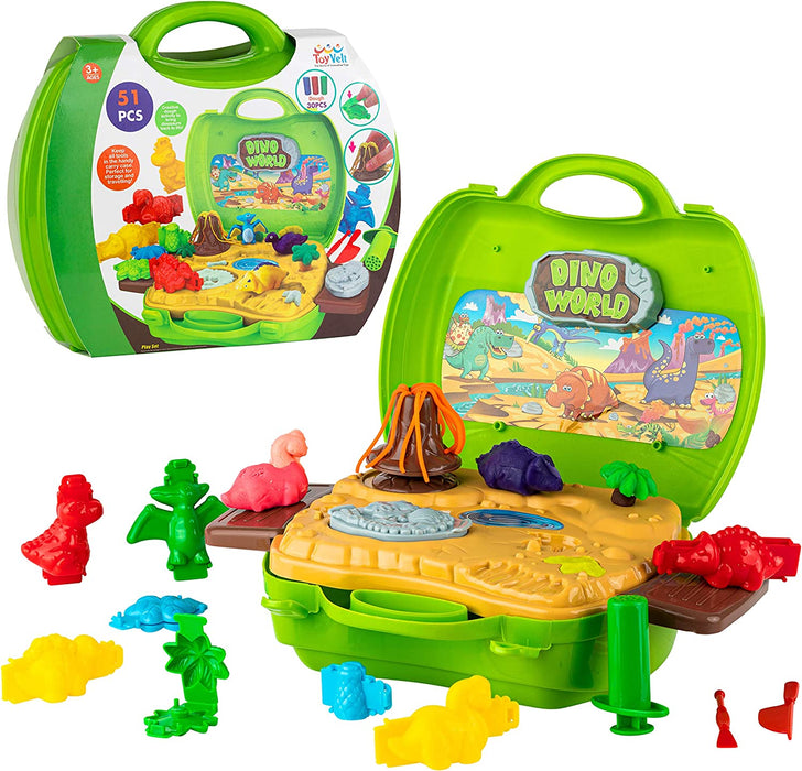 Toyvelt Play Dough Dinosaur Theme Modeling Clay - Set Incl 30 Packs of Clay Dough, Dinosaur, Volcano, Fossil Molds, Tools and Storage Case - Safe & Non Toxic for Boys and Girls Age 3-12 Years Old