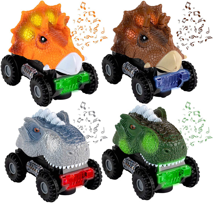 ToyVelt 2021 Edition Dinosaur Pull Back Cars Toys for Kids – 4 Pack Cars Fun Dinosaur Car Set with Exciting Lights, Sounds - Birthday, Christmas, for Boys and Girls Ages 3-10 Years Old